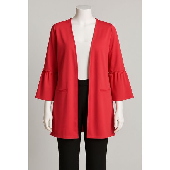 Soho Apparel  Large Open-Front Light Red Jacket with Ruffle Sleeves & Pockets - Picture 1 of 7